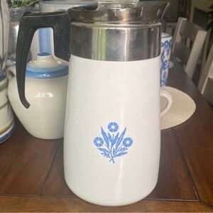 White and Blue Floral Coffee Carafe